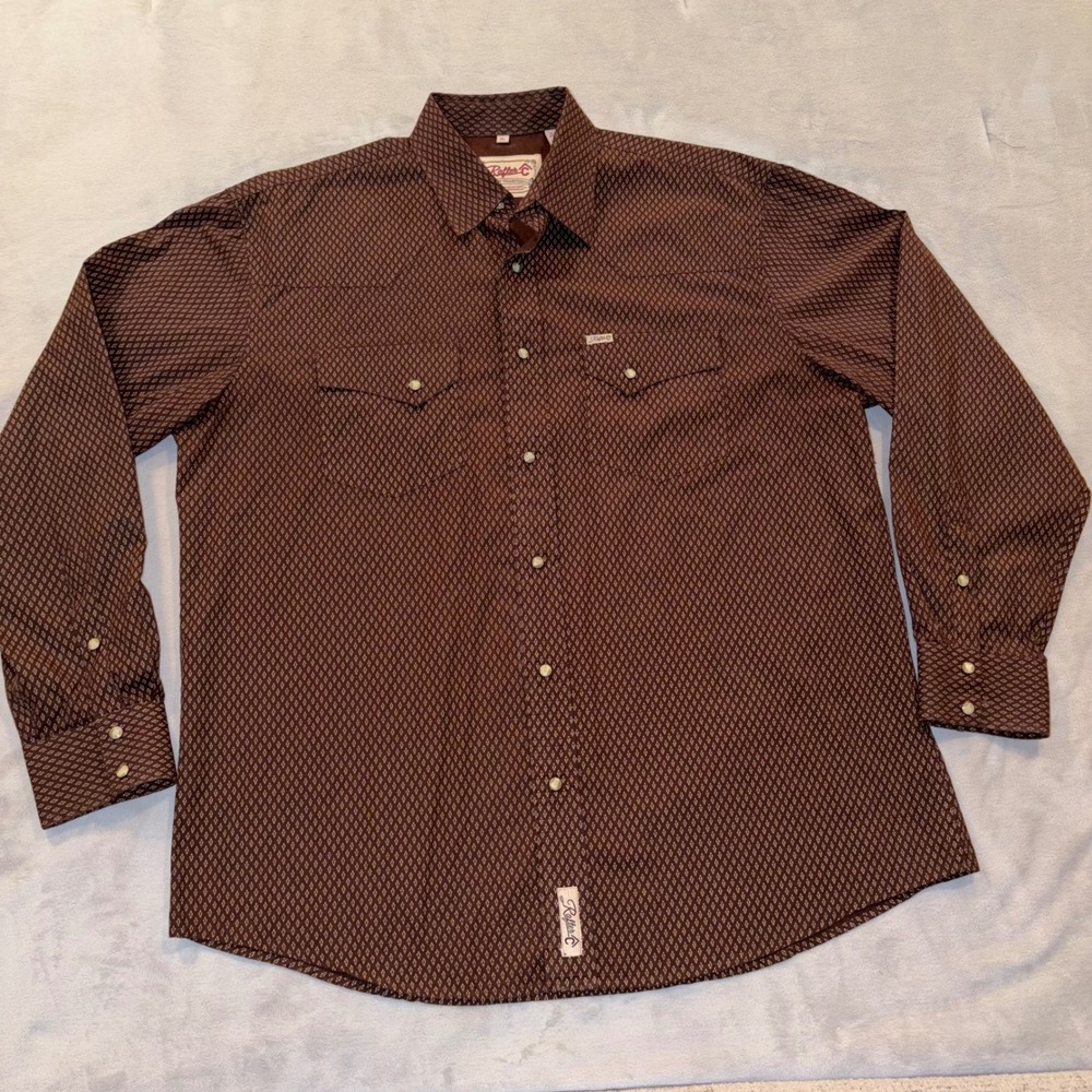Rafter C Cowboy Collection Mens XL Brown Geometric Pearl Snap Western Shirt
